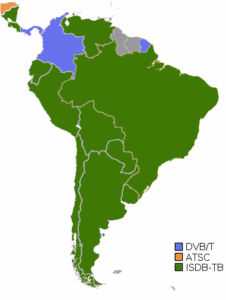 ISDB-Tsb em 9 países da América do Sul