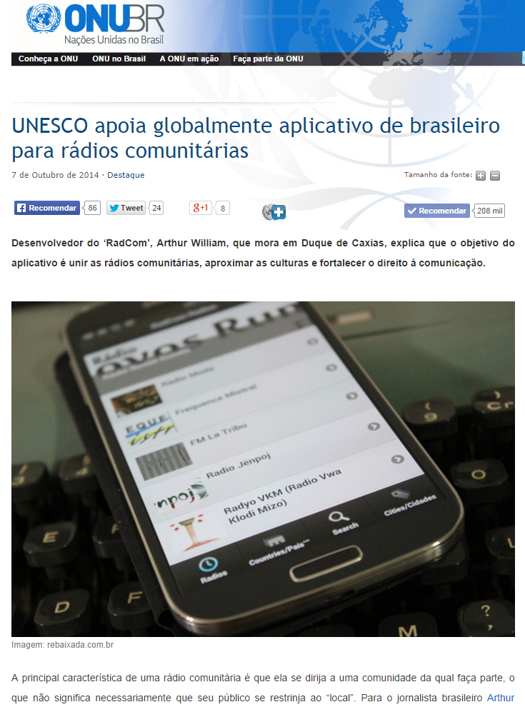 UNESCO apoia globalmente aplicativo RadCom do Rebaixada