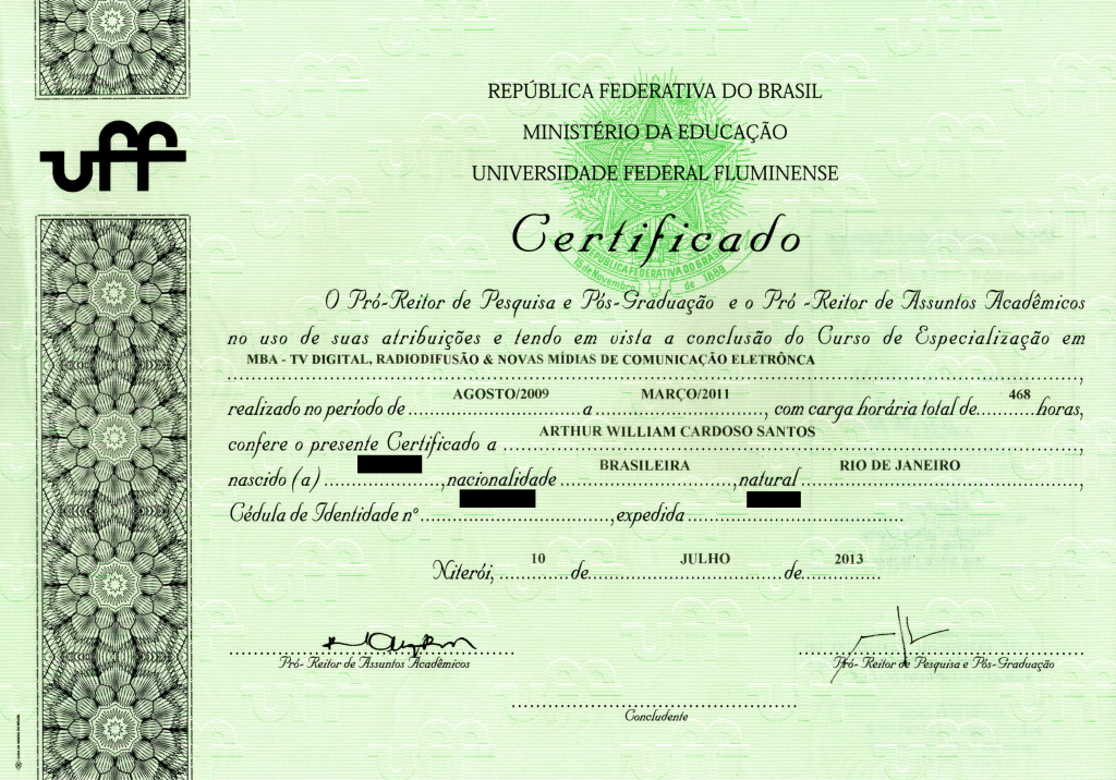 MBA em TV Digital, Radiodifusão e Novas Mídias de Comunicação Eletrônica (UFF - Universidade Federal Fluminense)
